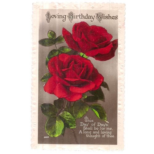 LOVING BIRTHDAY WISHES.. used vintage postcard 1936 postmark roses