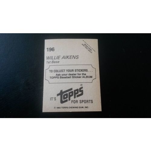 1982 Topps Stickers Card # 196 Willie Aikens Excellent (5) Kansas City Royals