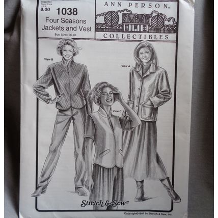 Ann Person Pattern 1038 Four Season Jacket Bust 30-46 Sewing
