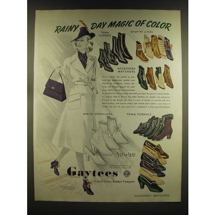 1939 US Rubber Gaytees Shoes Ad - Rainy day magic of color