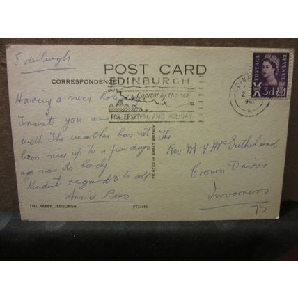 THE ABBEY, JEDBURGH, SCOTLAND . used vintage postcard 1963 pm =