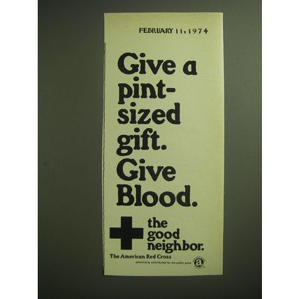 1974 The American Red Cross Ad - Give a pint-sized gift. Give Blood