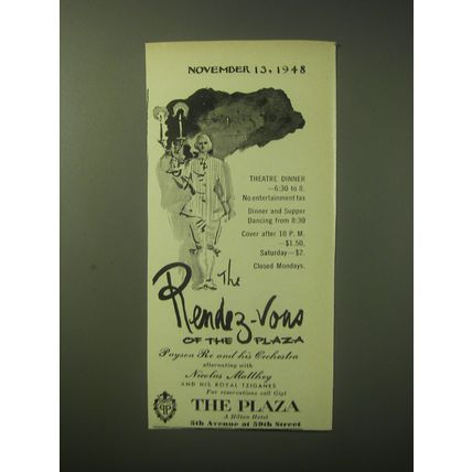 1948 The Plaza Hotel Ad - The Rendez-vou of the Plaza