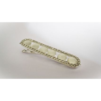 Silver oval pearly white bead crystal alligator hair clip for fine thin hair