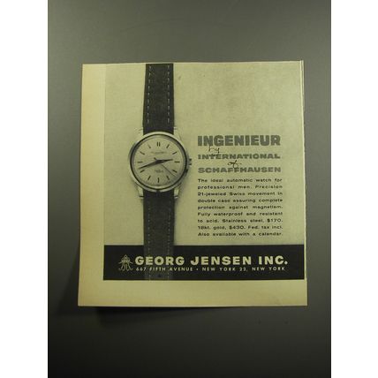 1957 Georg Jensen Ad - Ingenieur Watch by International of Schaffhausen