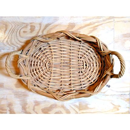 Heavy/Sturdy Flat Oval Basket w/ Side handles/ Ribbed/Bamboo - Sm. Pet Bed/More!