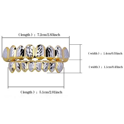 Hip Hop Two Tone Brass Rapper's Bling Teeth Diamond Cut Grillz Top & Bottom Set