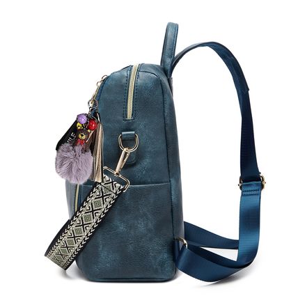 Women's Double Zipper Backpack Student Backpack Blue