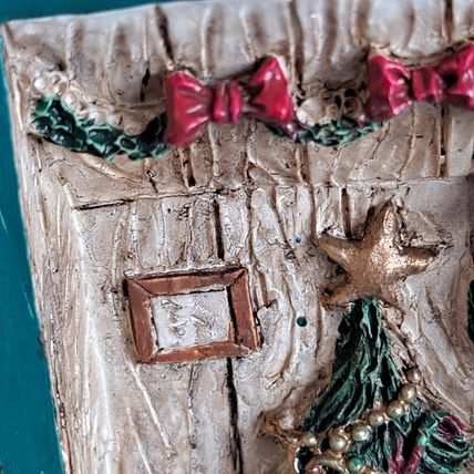 Vintage HINGED Christmas Eve HOUSE Decoration Deco Santa Elf Snow Winter