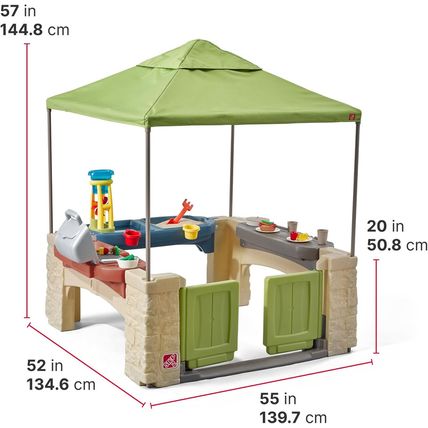 Step2 All around Playtime Patio with Canopy, Kids Indoor/Outdoor Kitchen Playset