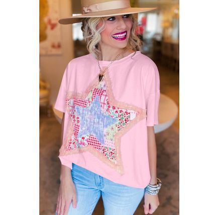 Pink Star Patchwork Loose T-shirt