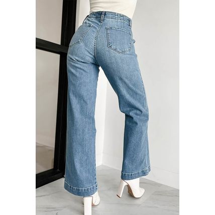 Dusk Blue Multi Buttons Medium Wash Straight Loose Leg Jeans