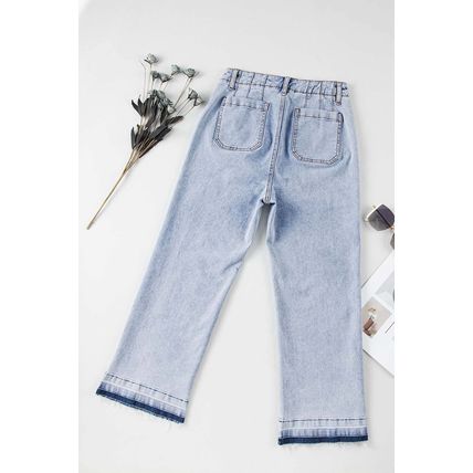 Beau Blue Acid Wash Contrast Edge Pocketed Cropped Jeans