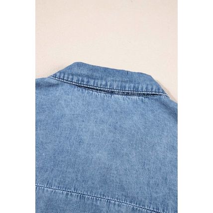 Sky Blue Acid Wash V Neck Tiered Denim Dress