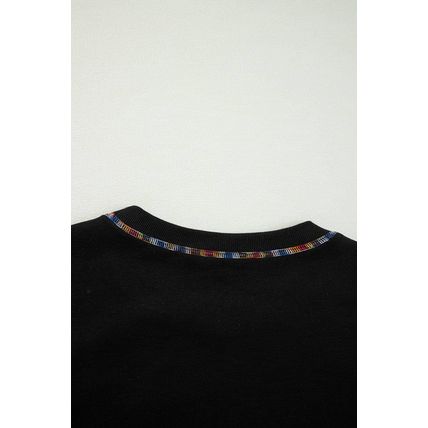 Black Contrast Rainbow Trim Drop Shoulder Pullover Sweatshirt