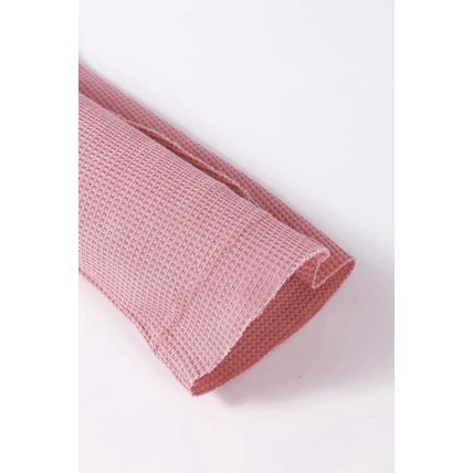 Pink Waffle Long Sleeve Collar Half Button Loose Top