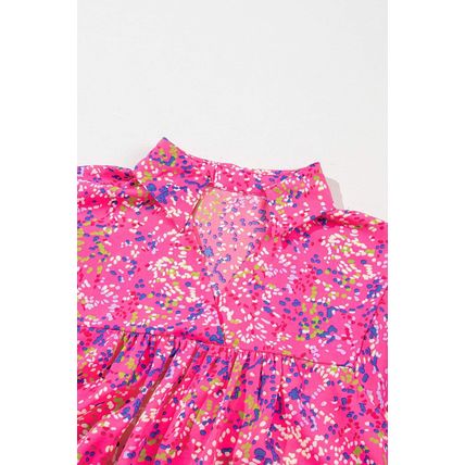 Purple Plus Size Floral Print Puff Sleeve V Neck Blouse