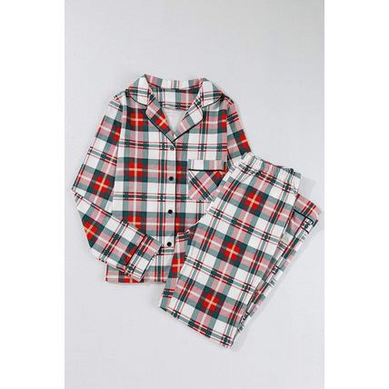 Red Christmas Plaid Print Two Piece Long Sleeve Pajamas Set