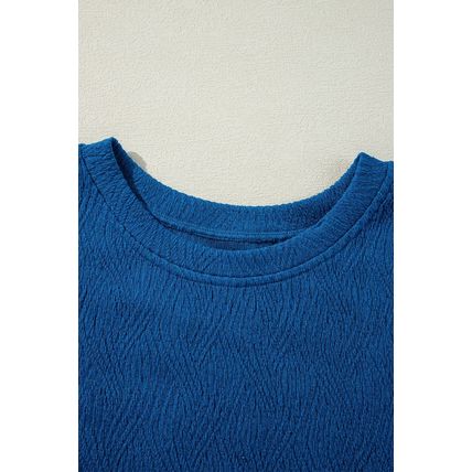 Bluing Solid Textured Crew Neck Short Set