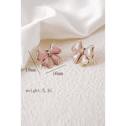 Light Pink Bow Knot Enamel Stud Earrings