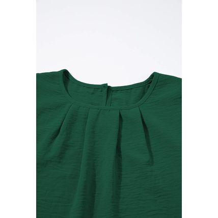 Blackish Green Flounce Sleeve Pleated Textured Blouse