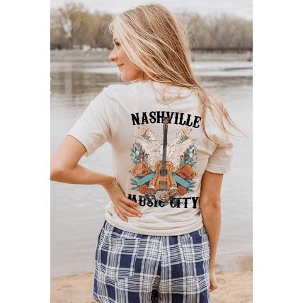 White NASHVILLE MUSIC CITY Guitar Wings Graphic Tee