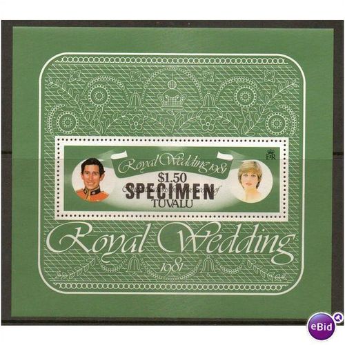 TUVALU 1981 ROYAL WEDDING CHARLES & DIANA MINISHEET MNH SPECIMEN OVERPRINT