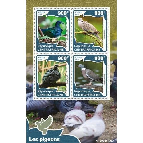 CENTRAL AFRICA 2016 SHEET MNH PIGEONS BIRDS OISEAUX POMBOS PICCIONI COLOMBI