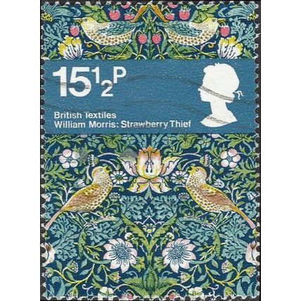 GB, William Morris, Strawberry Thief, blue 1982, 15½p