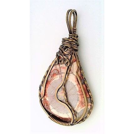 Orbicular Rhyolite Opal Bronze Copper Wire Wrap Gemstone Pendant 11