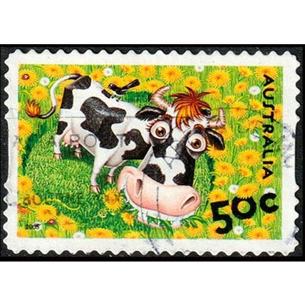 Australia 2005 Animals 50c Used P&S Stamp Down on the Farm Cow .