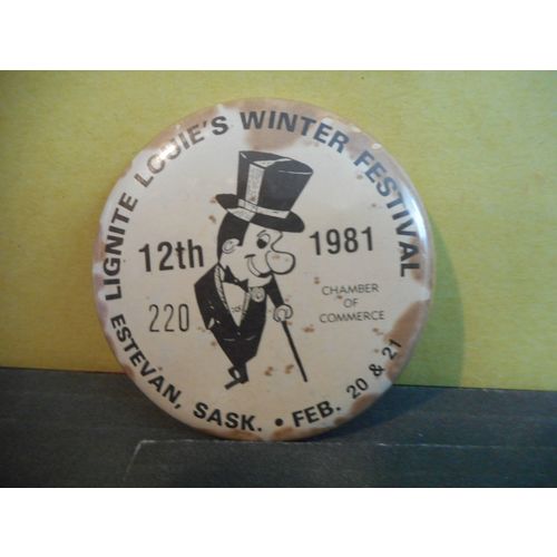 Lignite Louie's Winter Festival Pinback 1981,Estevan Saskatchewan,Canada