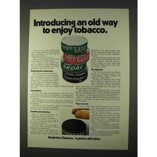 1971 Skoal, Happy Days and Copenhagen Tobacco Ad