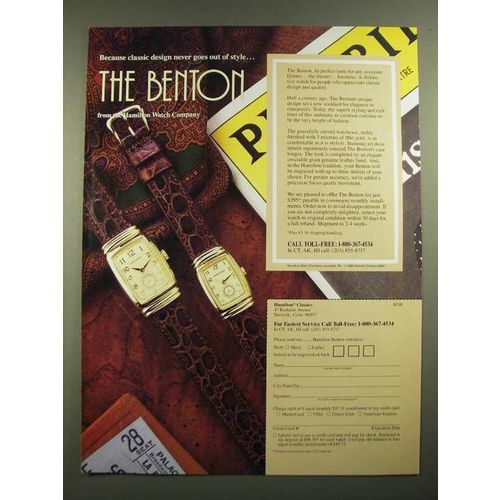 1988 Hamilton The Benton Watch Ad - Classic Design Never Out of Style