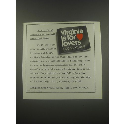1991 Virginia Tourism Ad - p. 17: Chief Justice John Marshall meets Yogi Bear
