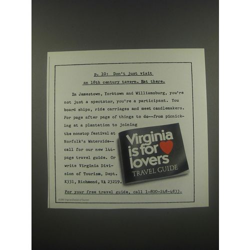 1991 Virginia Tourism Ad - p. 10: Don't just visit an 18th century tavern. Eat t