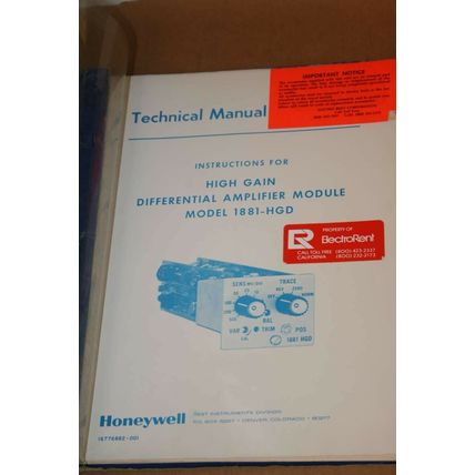 Honeywell High Gain Differential Amp. Module Model 1881-HGD Technical Manual