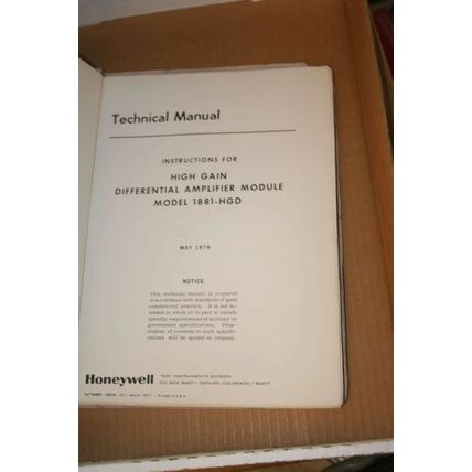 Honeywell High Gain Differential Amp. Module Model 1881-HGD Technical Manual
