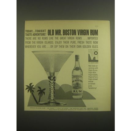 1962 Old Mr. Boston Rum Ad - Today Tonight taste adventure!