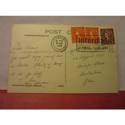 BUCKINGHAM PALACE, LONDON used postcard changing the guard 1965 pm dog mascot =