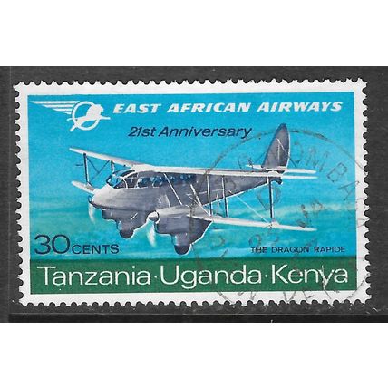 KUT 1967 EAST AFRICAN AIRWAYS AIRPLANE DRAGON RAPID BI-PLANE LION WING USED