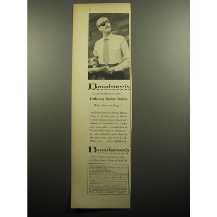 1957 Broadstreet's Hathaway Batiste Madras Shirts Advertisement