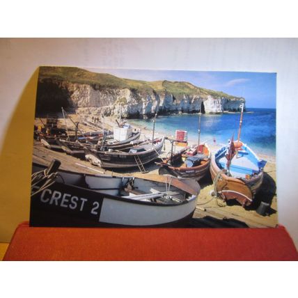 FISHING COBBLES, FLAMBOROUGH, YORKSHIRE by Alan Curtis unused large postcard =