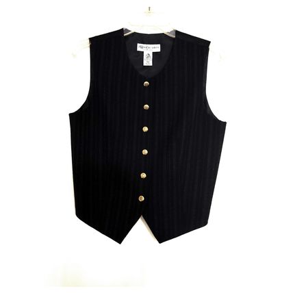 Amanda Smith Pure Wool Suit Vest, Black/Striped, Size 10