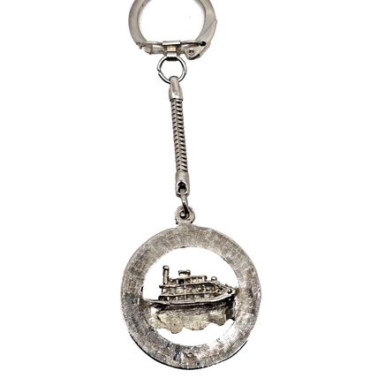 Alaska Keychain Souvenir Silver-Tone Metal Ferry Boat Vintage (B15)