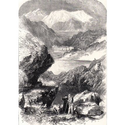 GREAT ST. BERNARD 1880 Alps Switzerland ANTIQUE ENGRAVING