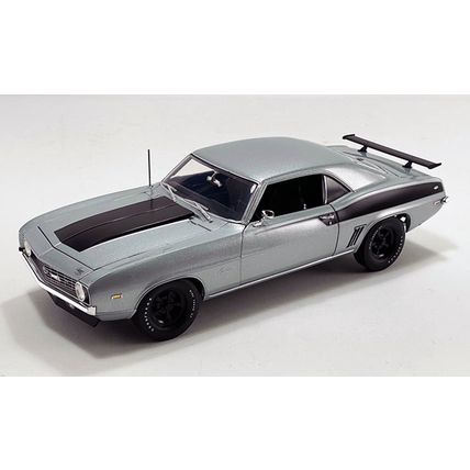 1/18 1969 Chevrolet COPO Camaro Cortez Silver Metallic with Black Hood Stripes B