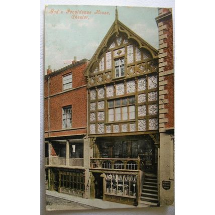 1908 colour postcard Gods Providence House Chester