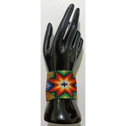 Traditional Huichol Art. Mexico Glass Seed Beads Bracelet. Vibrant Stars 2