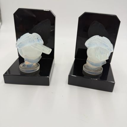Sabino France Opalescent Art Glass Moineau Gourmand Sparrow Bookends Marble Base